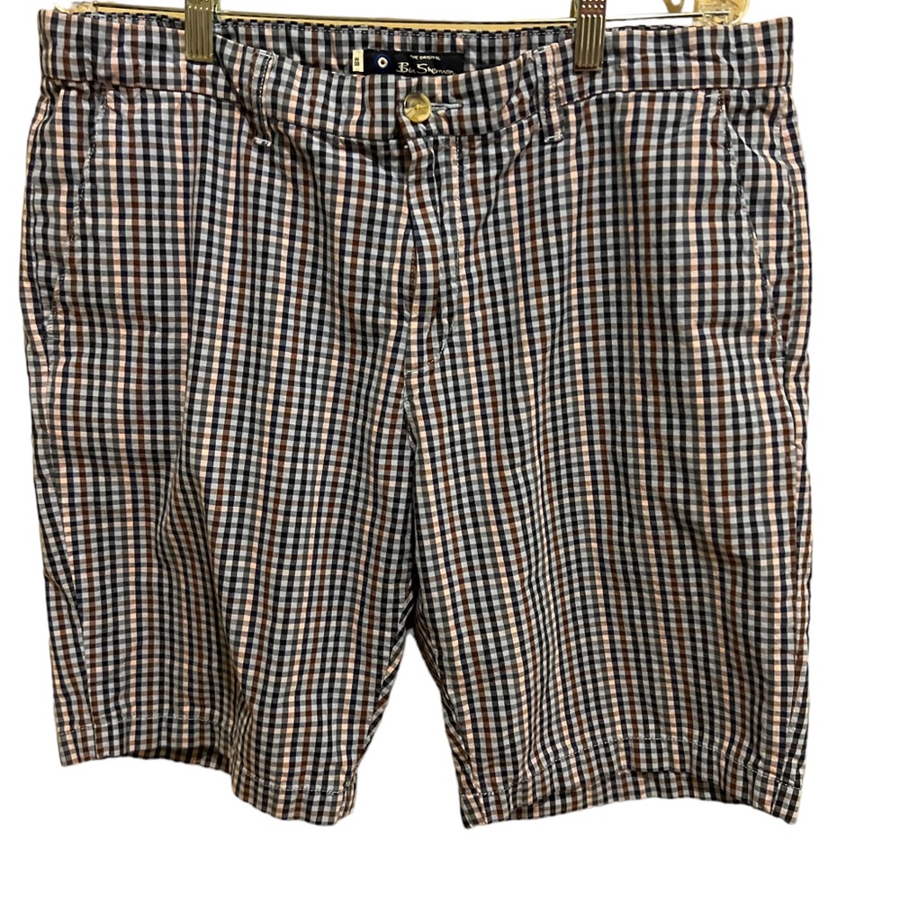 Ben Sherman Men’s Shorts Size 38 Linear Check Cotton Flat Front Multi Color